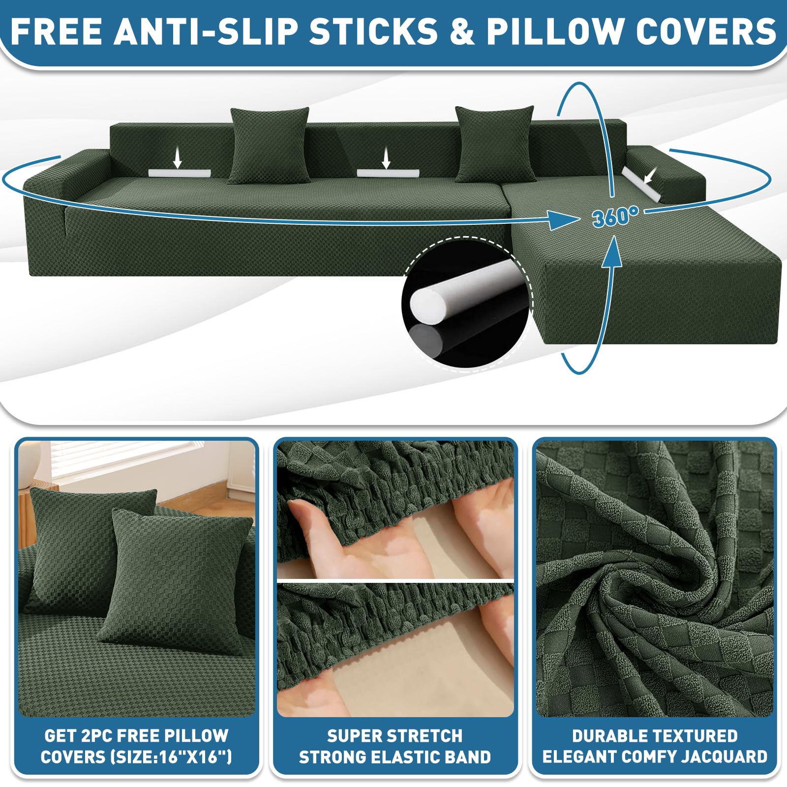 Amazon.com: ZNSAYOTX Sectional Couch Covers, Stretch Jacquard